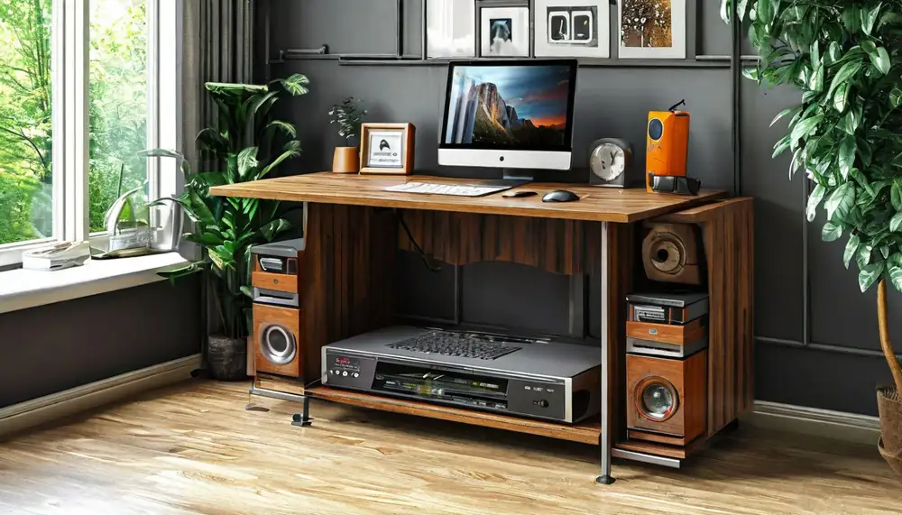 Компактный компьютерный стол с динамиками