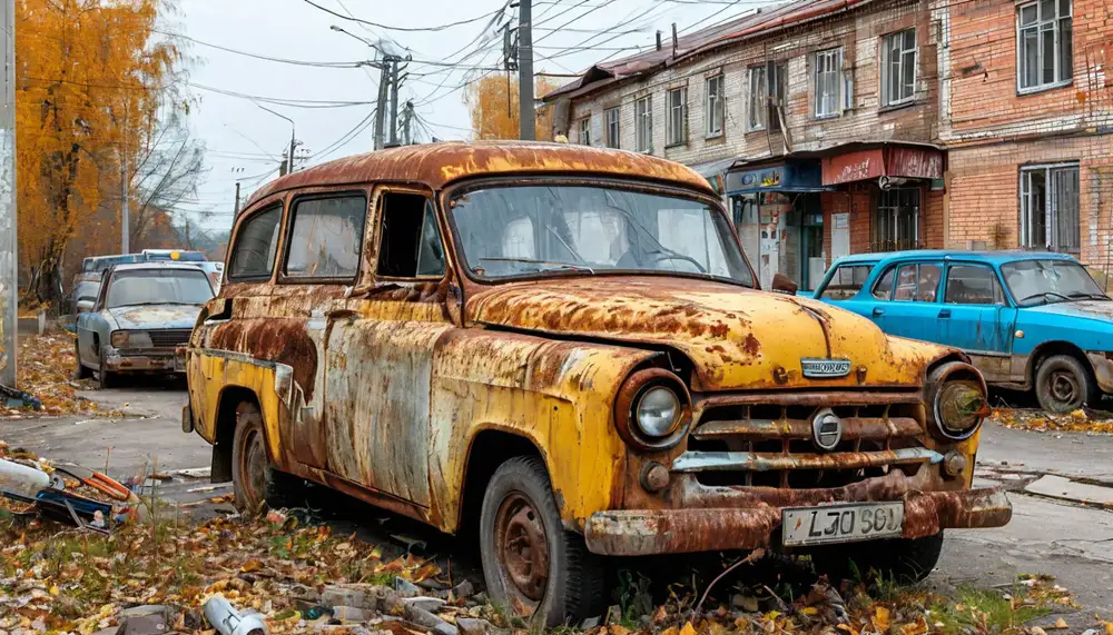 Реклама на заброшенных автомобилях