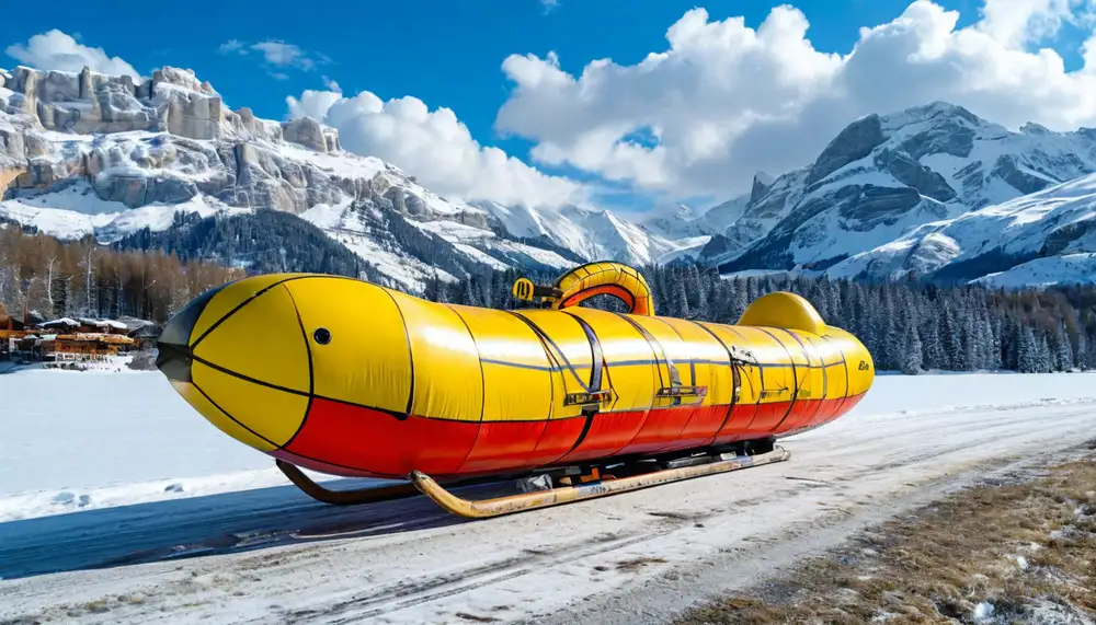 Зимнее катание на надувном банане